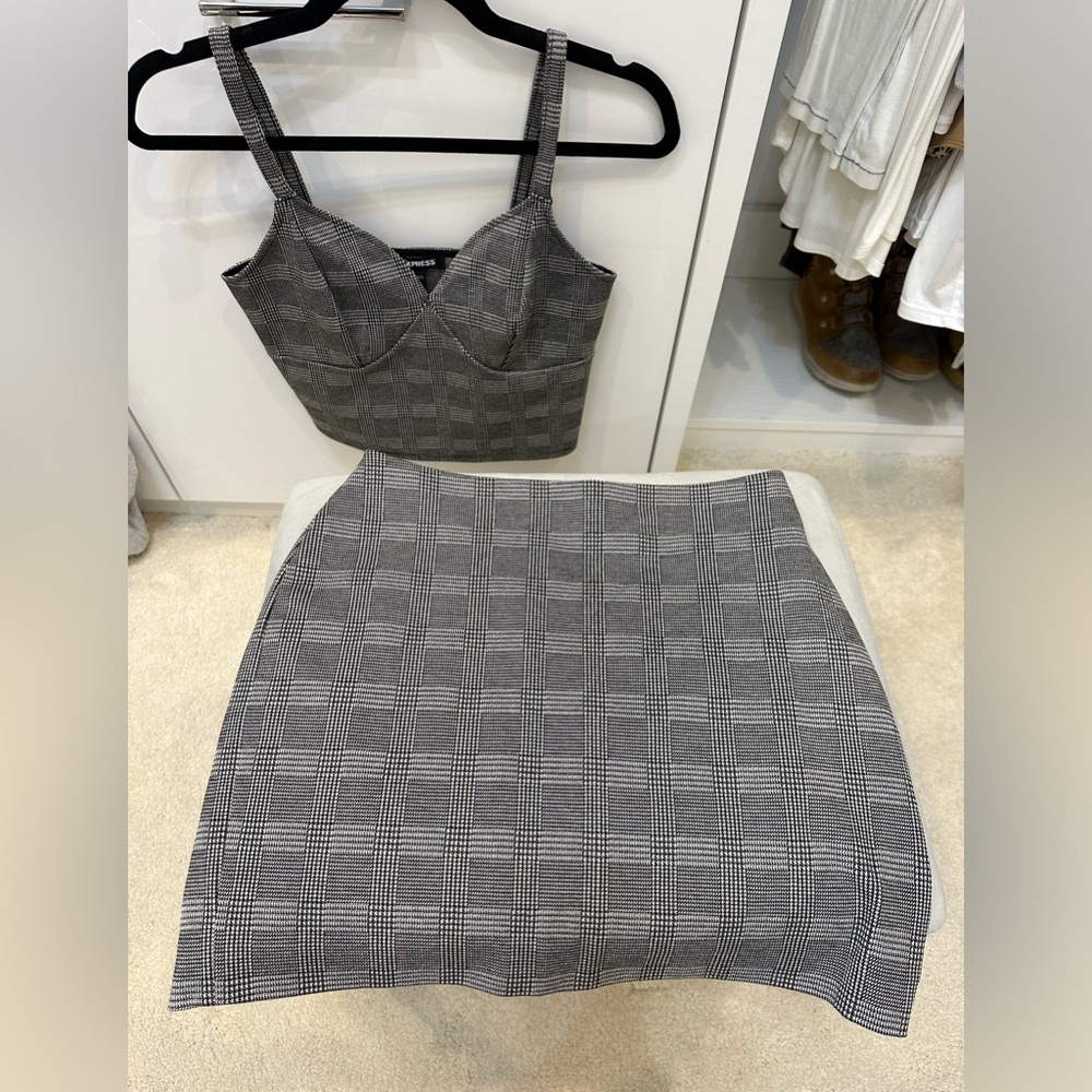 Two piece plaid top and shirt